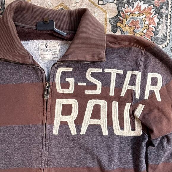 Vintage G Star Raw Y2k Zip Up Sweatshirt Striped Embroidered Sweater Men's XL - Picture 3 of 16